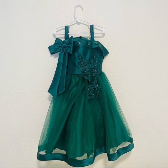 Elegant Green girl kid dress size 7y formal tulle event party emerald green - Picture 2 of 11